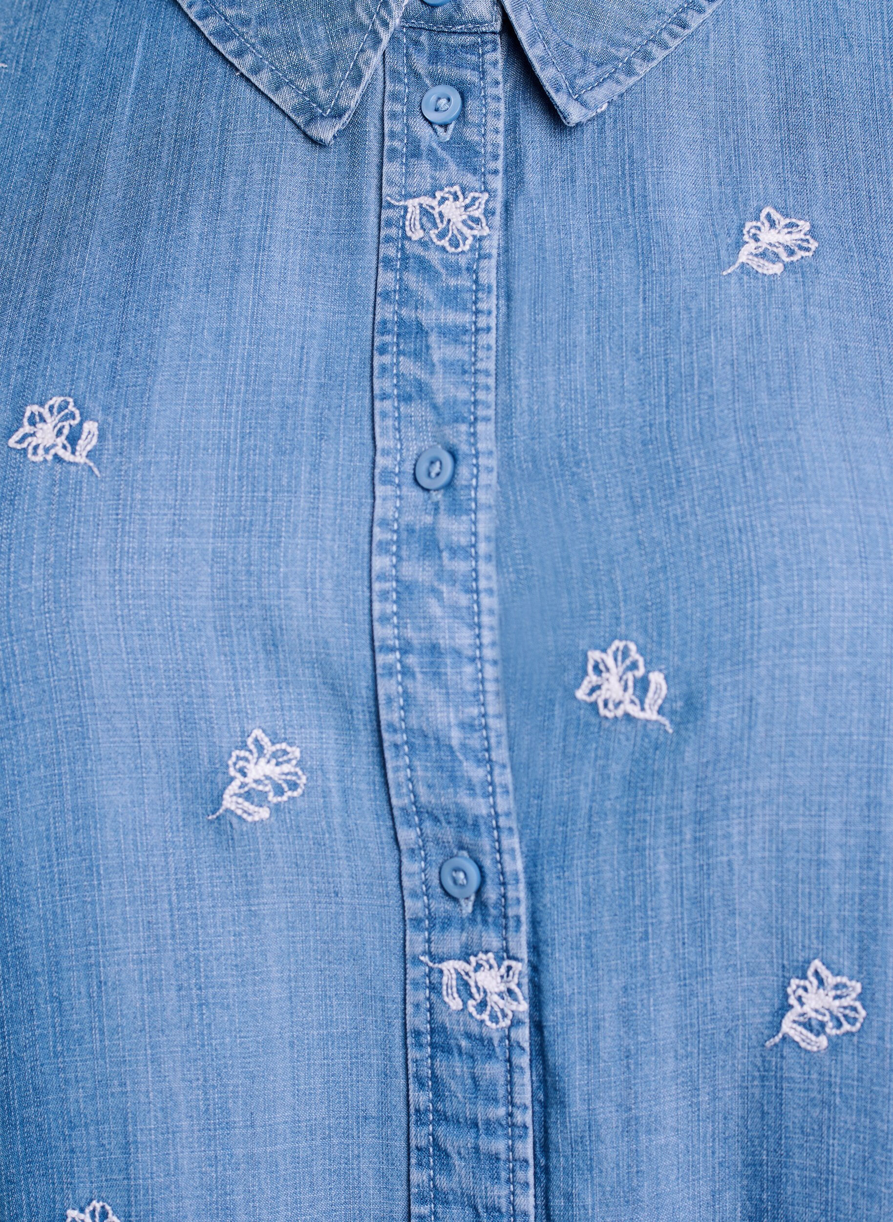 ZizziHemd aus Lyocell in Jeans-Optik mit gebl&uuml;mter Stickerei, Blau, Packshot image number 2