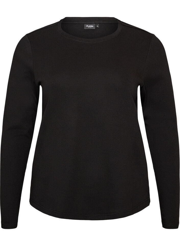 Langarm-Basic-T-Shirt mit Rundhalsausschnitt, Schwarz, Packshot image number 0