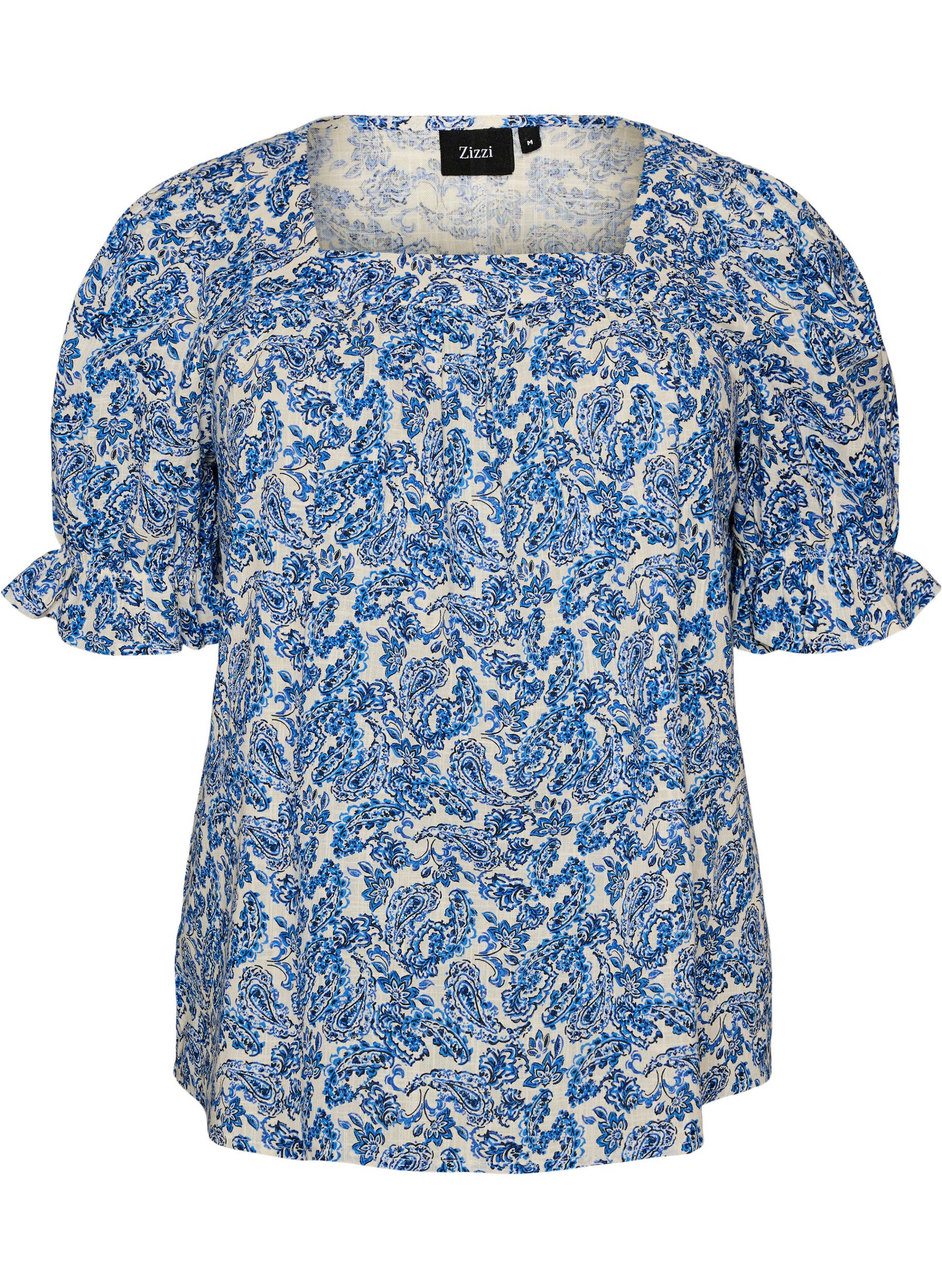 ZizziBaumwollbluse mit eckigem Ausschnitt, Blau, Packshot image number 0