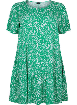 FLASH – Kleid aus Viskose mit Schnittlinie, Bright Green Wh. AOP, Packshot image number 0