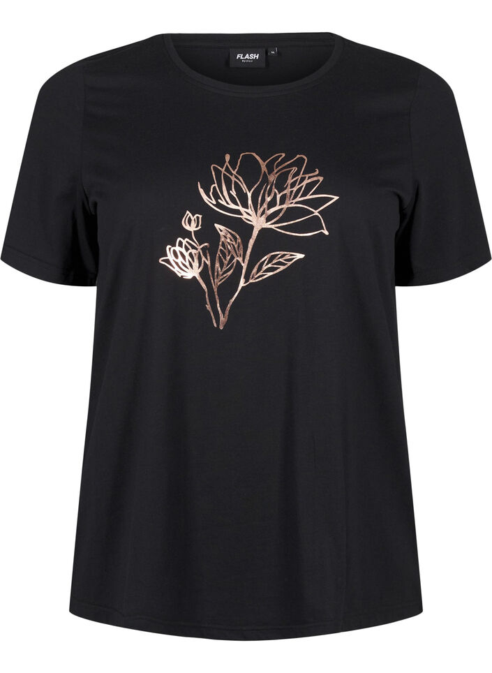 FLASH - T-Shirt mit Motiv, Black R. Gold Flower, Packshot image number 0
