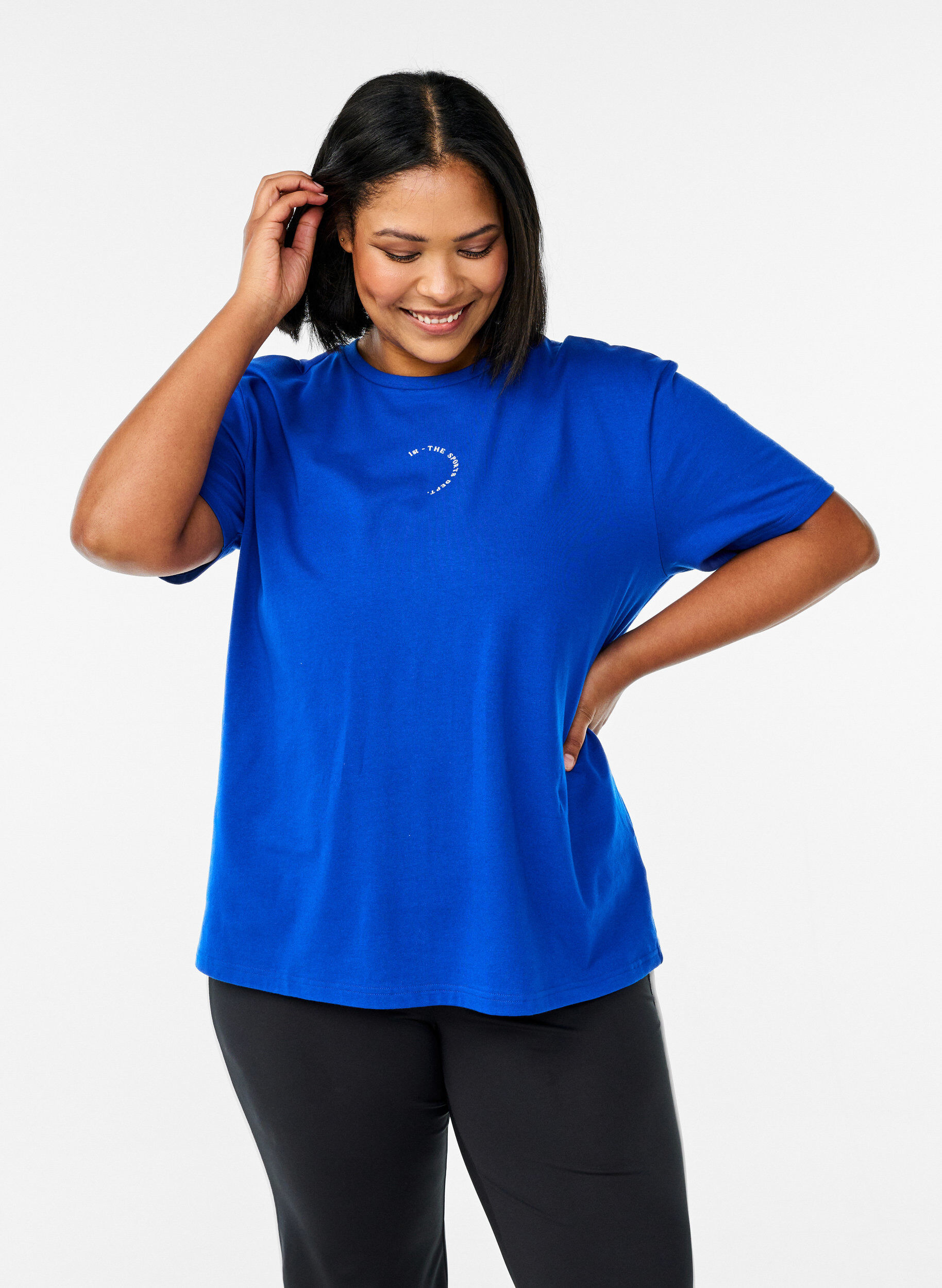 Zizzi Sportliches T-Shirt aus Bio-Baumwolle, Blau, Model image number 0
