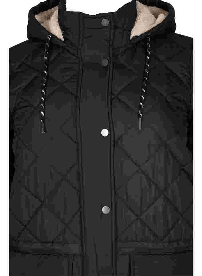 Gesteppte Jacke mit Kapuze und verstellbarer Taille, Black, Packshot image number 2