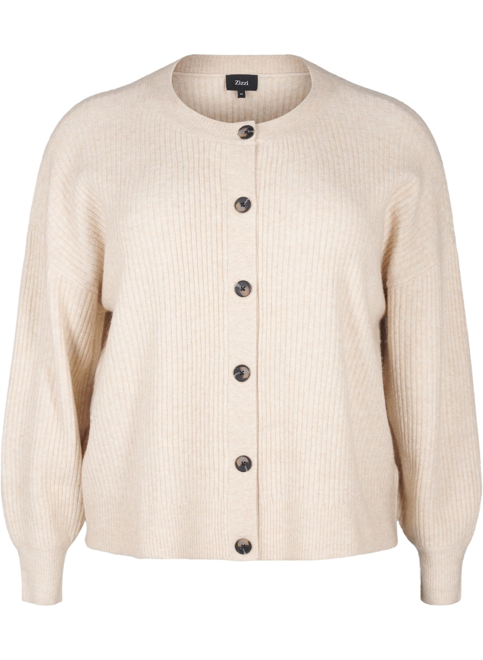 Zizzi Rippenstrick Strickjacke mit Kn&ouml;pfen, Beige, Packshot image number 0