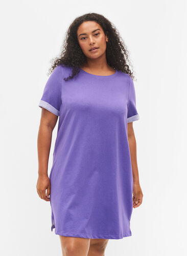 Sweatshirtkleid mit kurzen Ärmeln und Schlitzen, Ultra Violet, Model image number 0