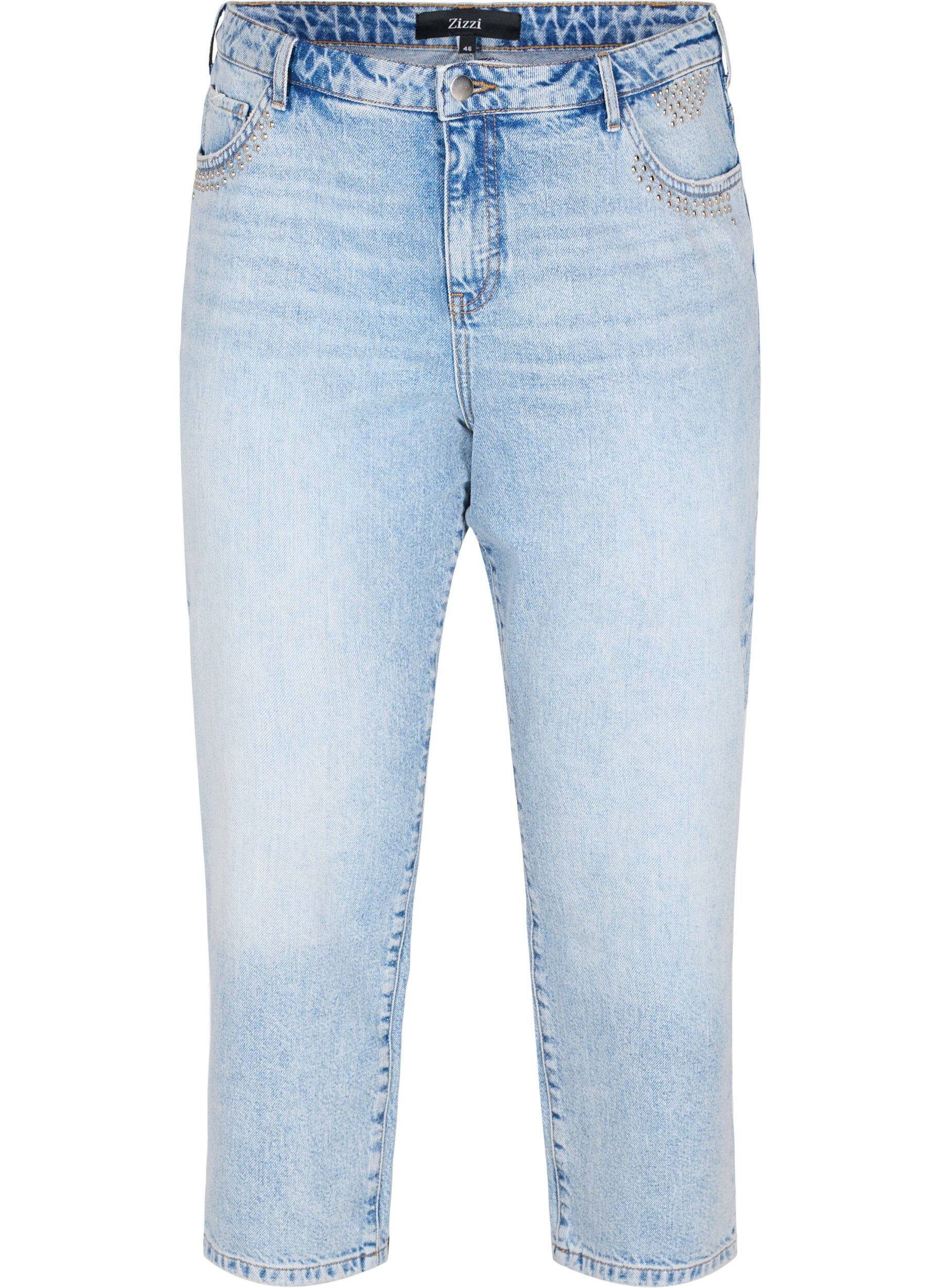 Zizzi Cropped Vera Jeans mit Nieten, Light blue denim, Packshot image number 0