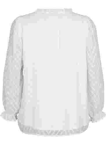 Bluse mit langen Ärmeln und Rüschendetails, Bright White, Packshot image number 1