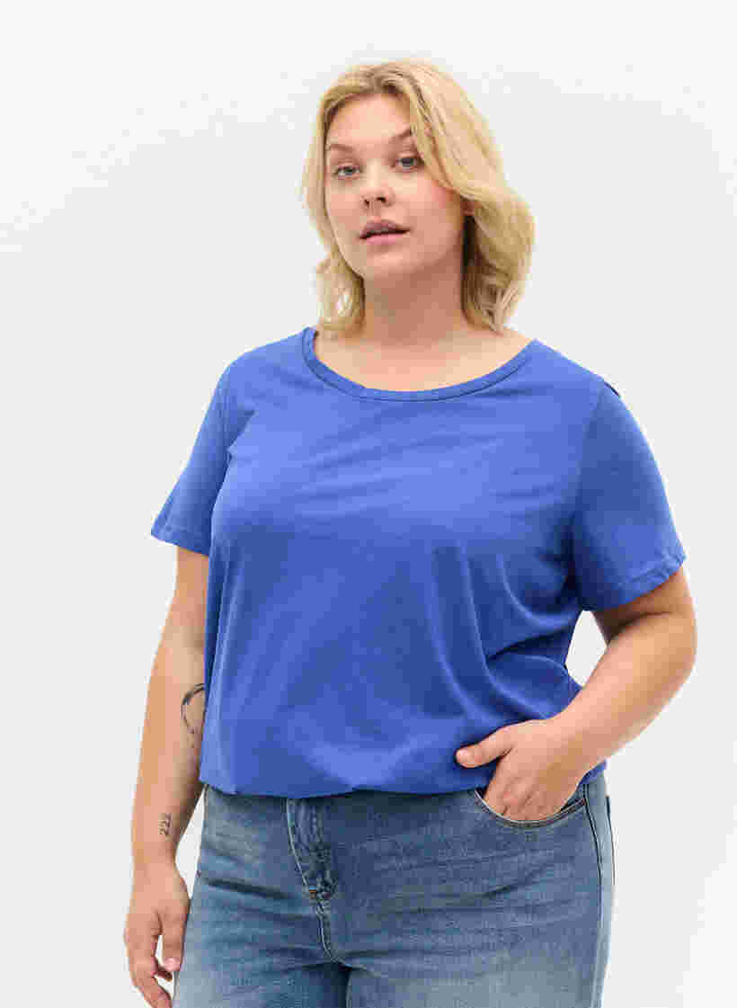Kurzärmeliges T-Shirt mit Rundhalsausschnitt, Dazzling Blue MB, Model image number 0