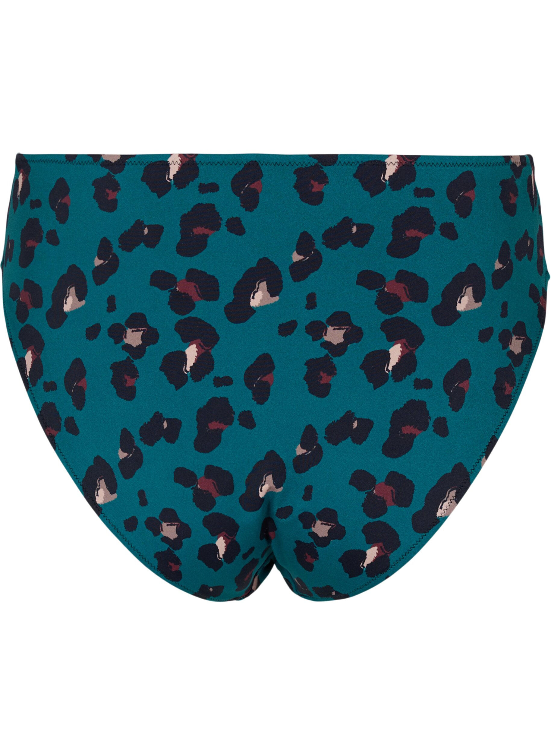 Zizzi Hochtaillierte Bikinihose, Teal Leopard, Packshot image number 1