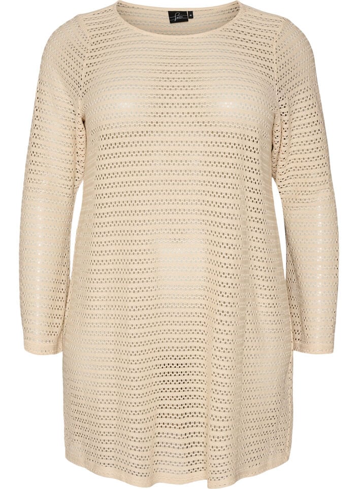 Strandkleid mit Lochstickerei und langen &Auml;rmeln, Beige, Packshot