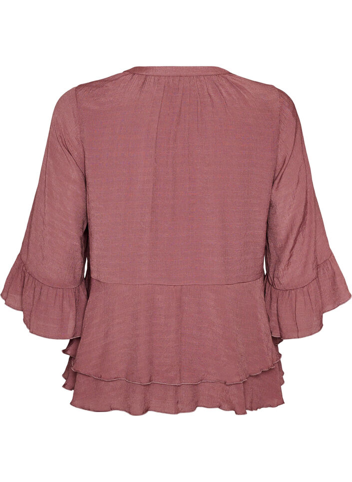 Bluse mit 3/4-&Auml;rmeln und R&uuml;schendetails, Rot, Packshot image number 1
