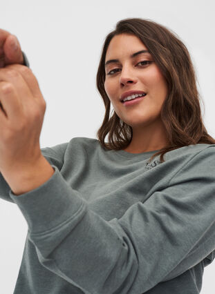 Meliertes Sweatshirt aus Baumwollmischung, Balsam Green Mel, Model image number 2