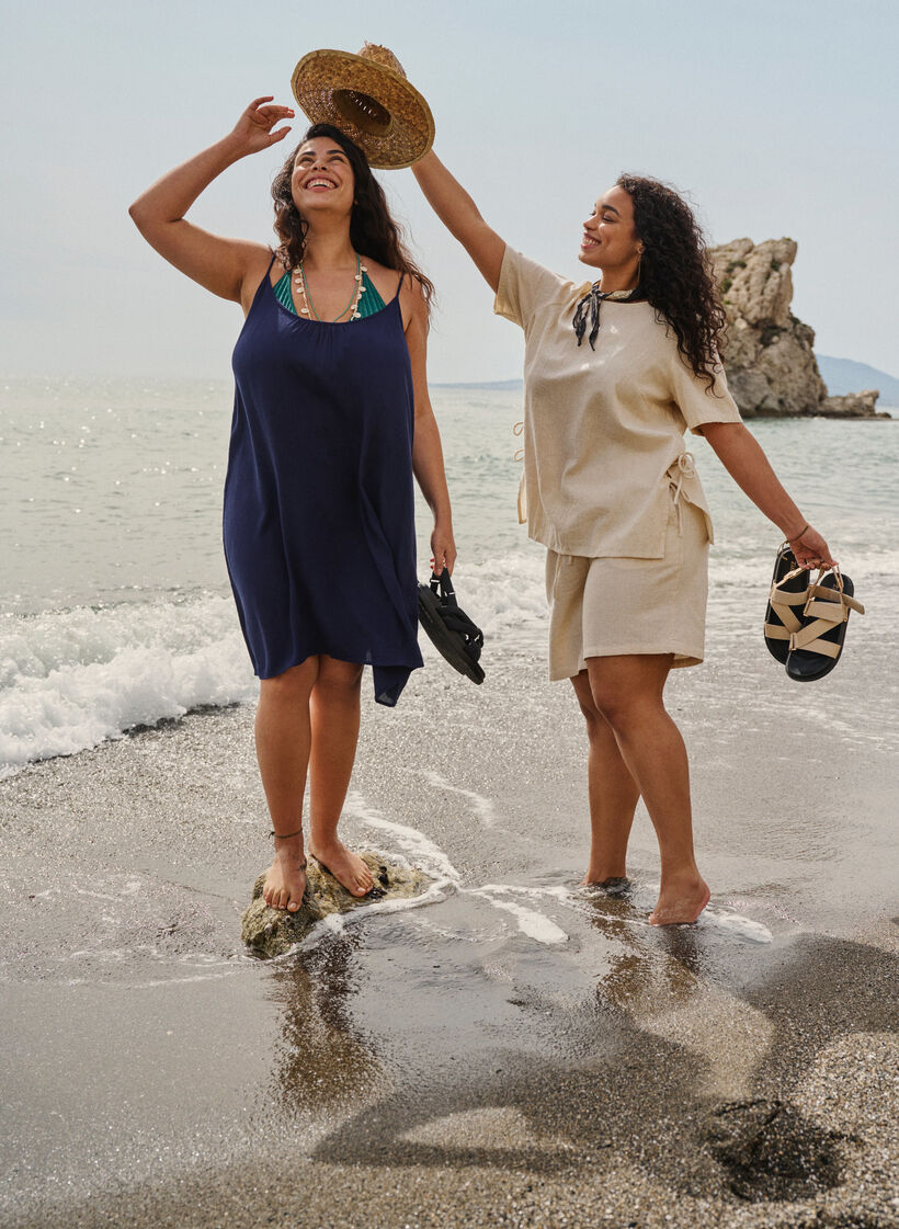 Einfarbiges Trägerkleid aus Viskose, Blau, Image image number 0