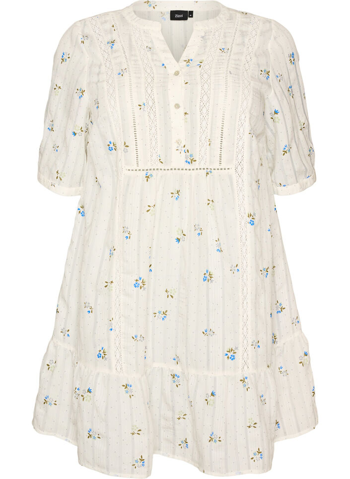 Kurzes Viskosekleid mit Spitzenbesatz und A-Linien-Schnitt, Vanille, Packshot image number 0