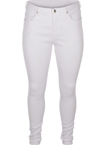 Super Slim Amy Jeans mit hoher Taille, Bright White, Packshot image number 0