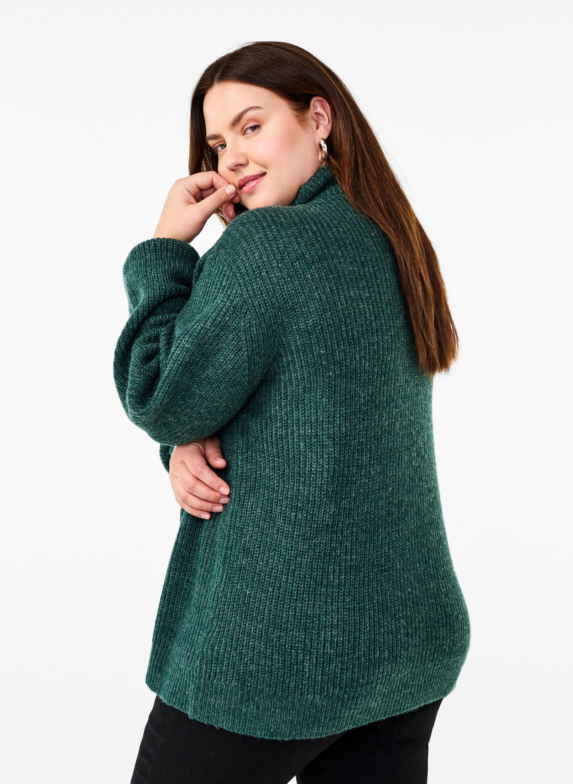 ZizziStrickpullover mit hohem Kragen und Rei&szlig;verschluss, Gr&uuml;n, Model image number 2