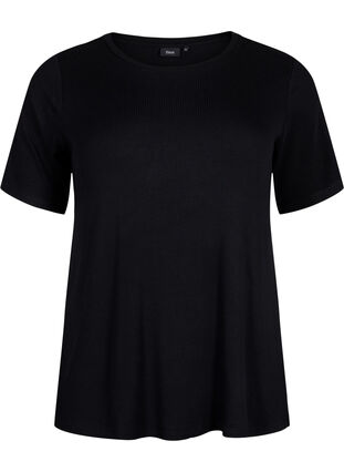 T-Shirt aus gerippter Viskose, Black, Packshot image number 0