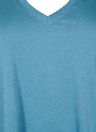 Baumwoll-T-Shirt mit V-Ausschnitt, Aegean Blue, Packshot image number 2