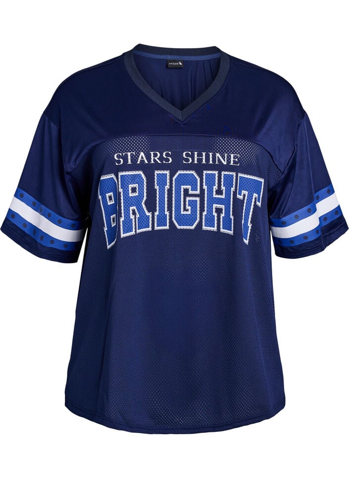 Trainingsshirt mit V-Ausschnitt und Frontprint, Blau, Packshot image number 0