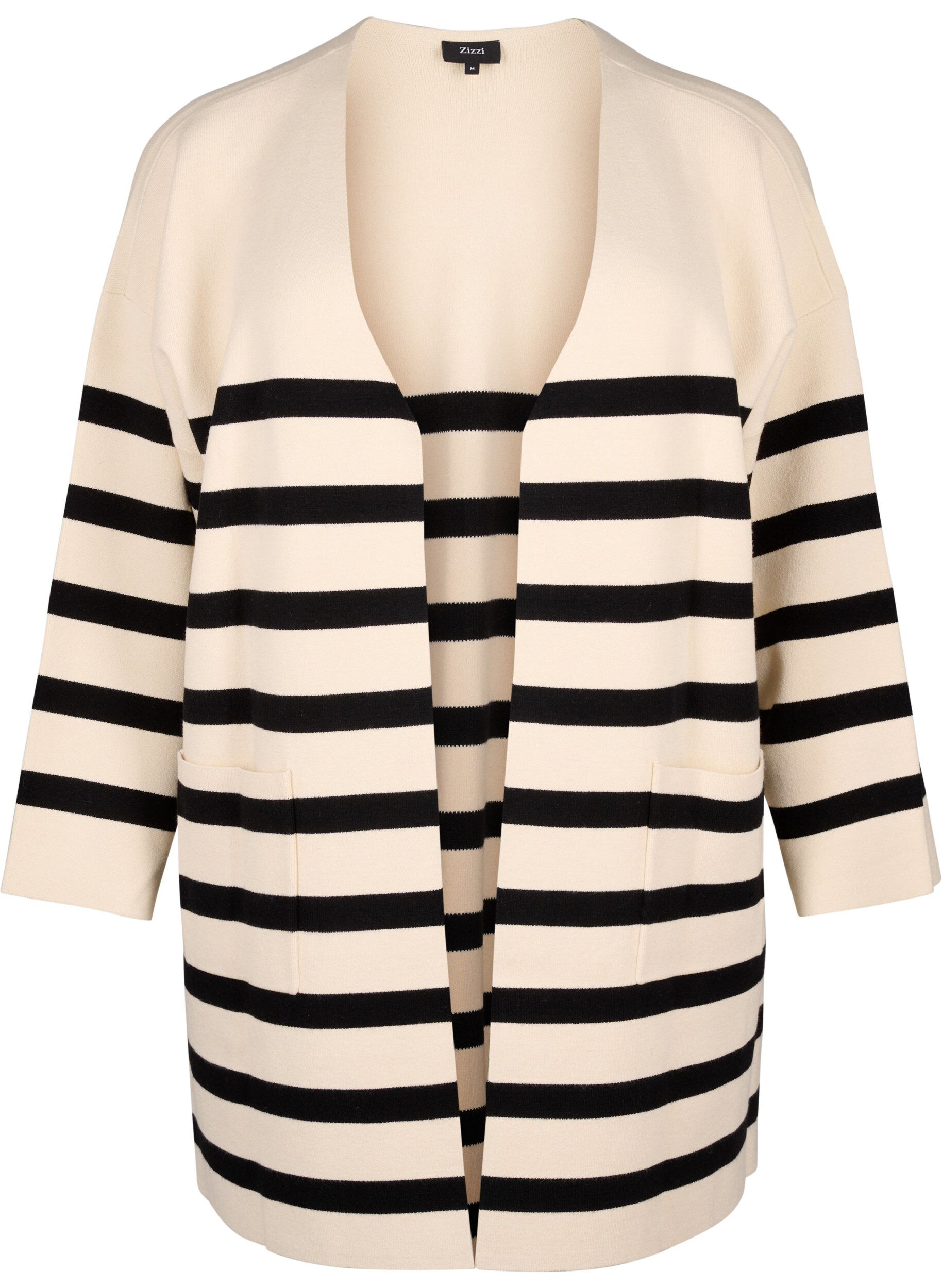 Zizzi Langgestreifter Strickcardigan, Birch w/Black, Packshot image number 0