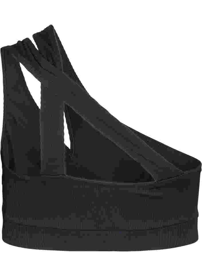 One-Shoulder Bikinitop aus Ripp, Black, Packshot image number 1