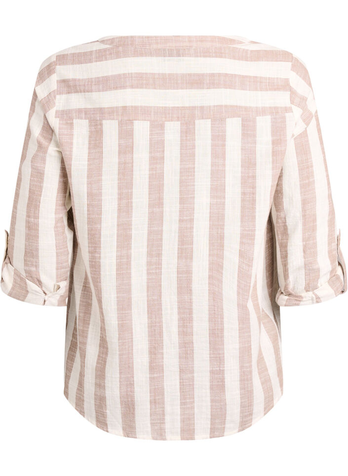 Hemdbluse aus Baumwolle mit V-Ausschnitt, Beige, Packshot image number 1
