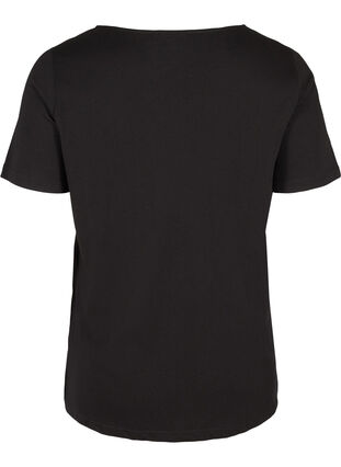 T-Shirt aus Baumwolle mit V-Ausschnitt und Spitze, Black, Packshot image number 1