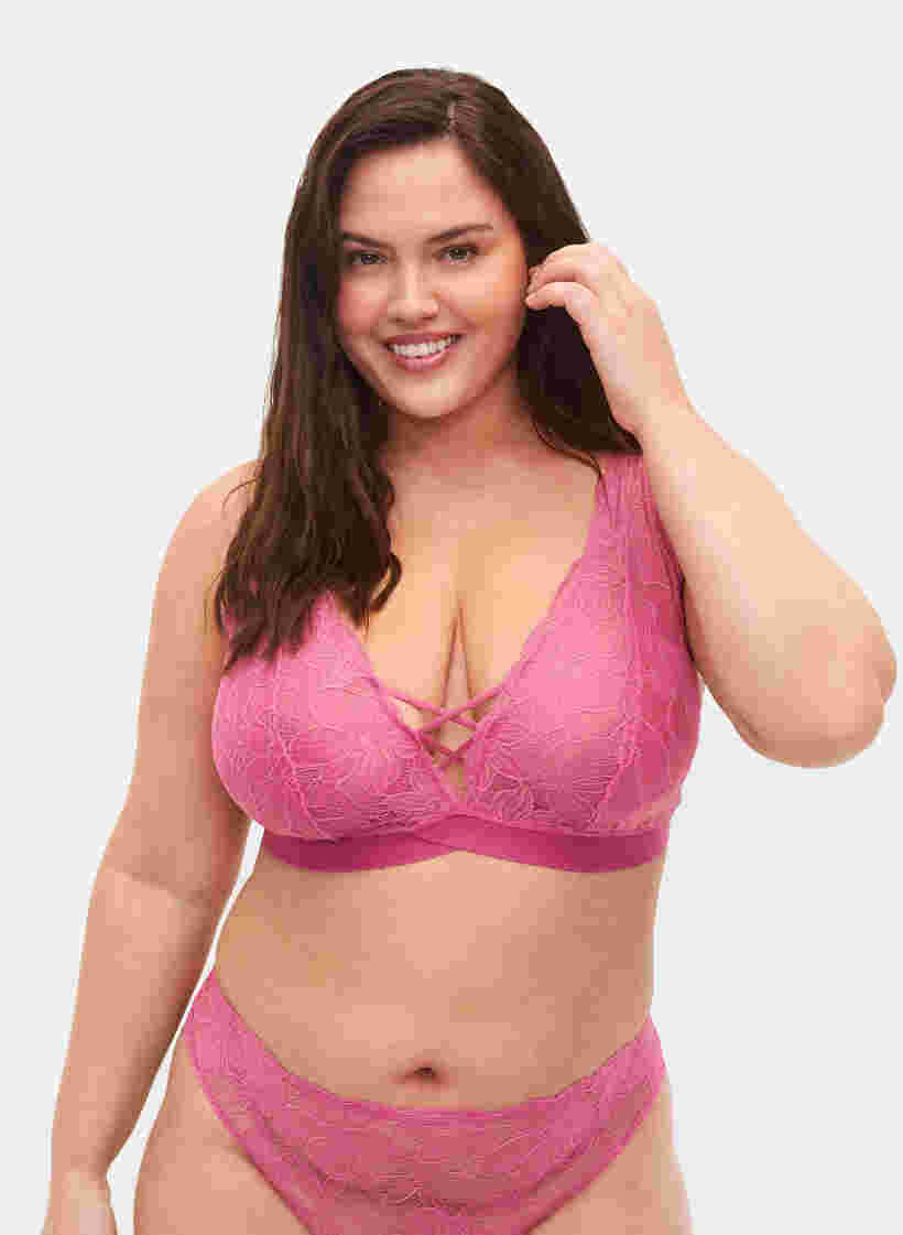 Support the breasts - Spitzen-BH mit String-Details, Rose, Model