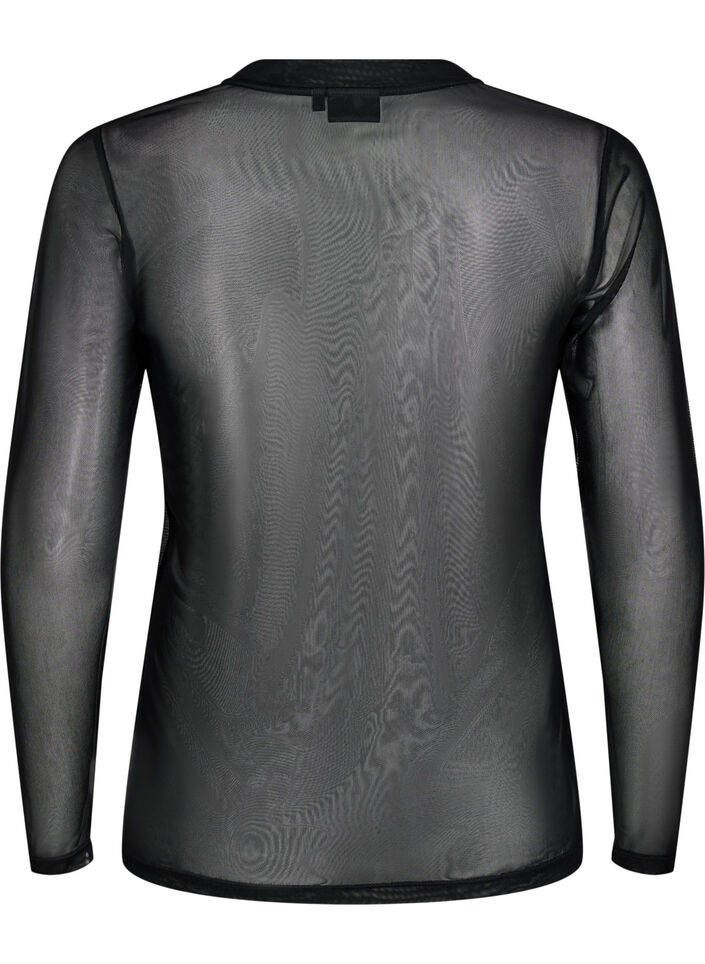 Einfarbige Mesh-Bluse, Schwarz, Packshot image number 1