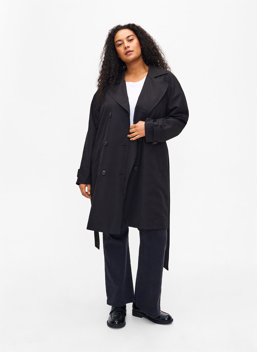 Trenchcoat mit Gürtel und Schlitz, Black, Model image number 3
