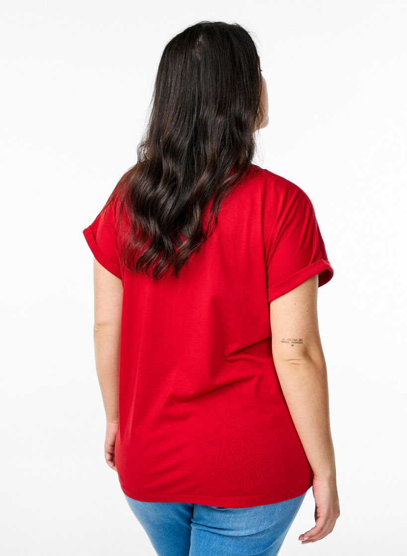 Kurz&auml;rmliges T-Shirt aus einer Baumwollmischung, Rot, Model image number 2