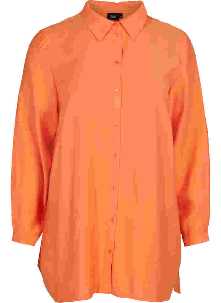 Lange Hemdbluse aus Viskose, Celosia Orange, Packshot image number 0