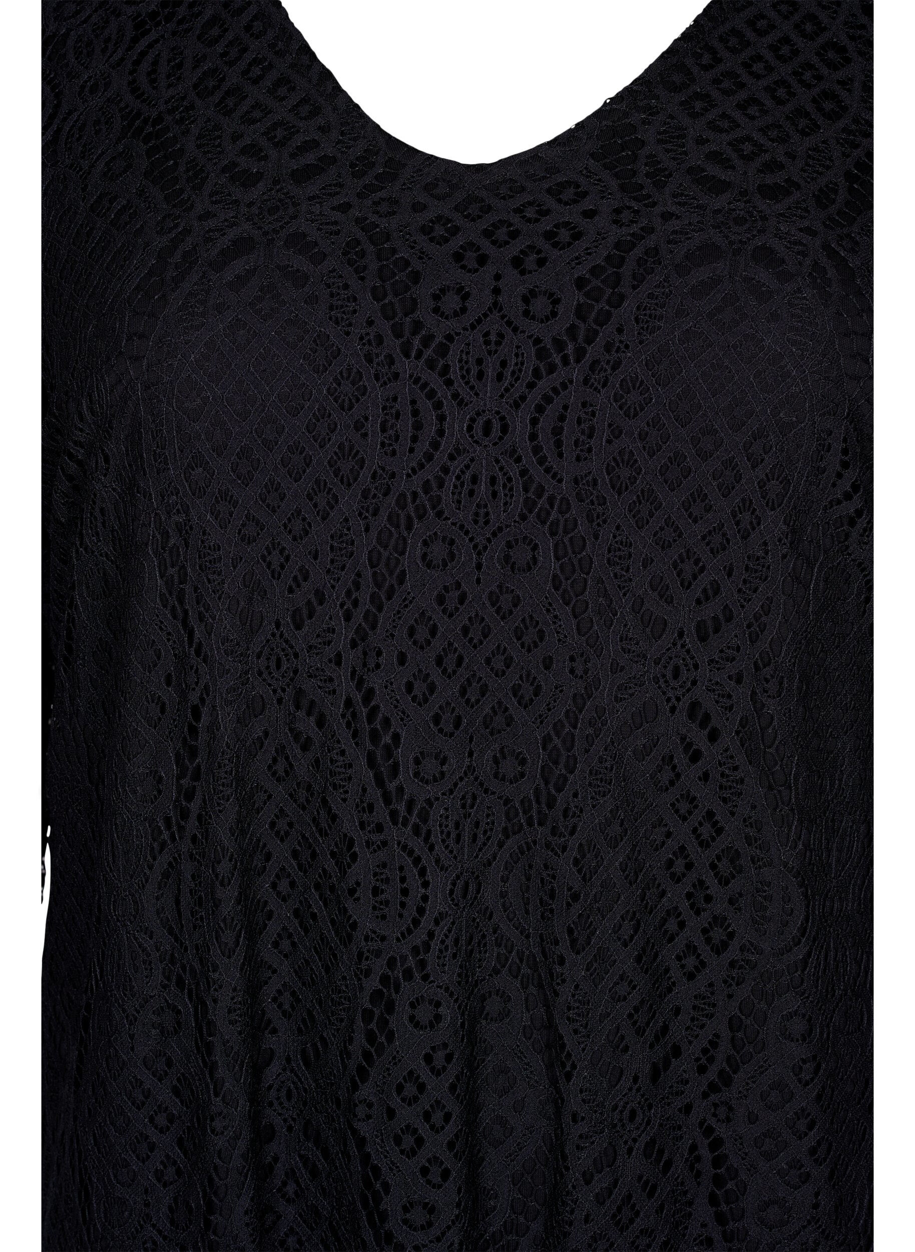 Zizzi Spitzenkleid mit 3/4 &Auml;rmeln, Black, Packshot image number 2