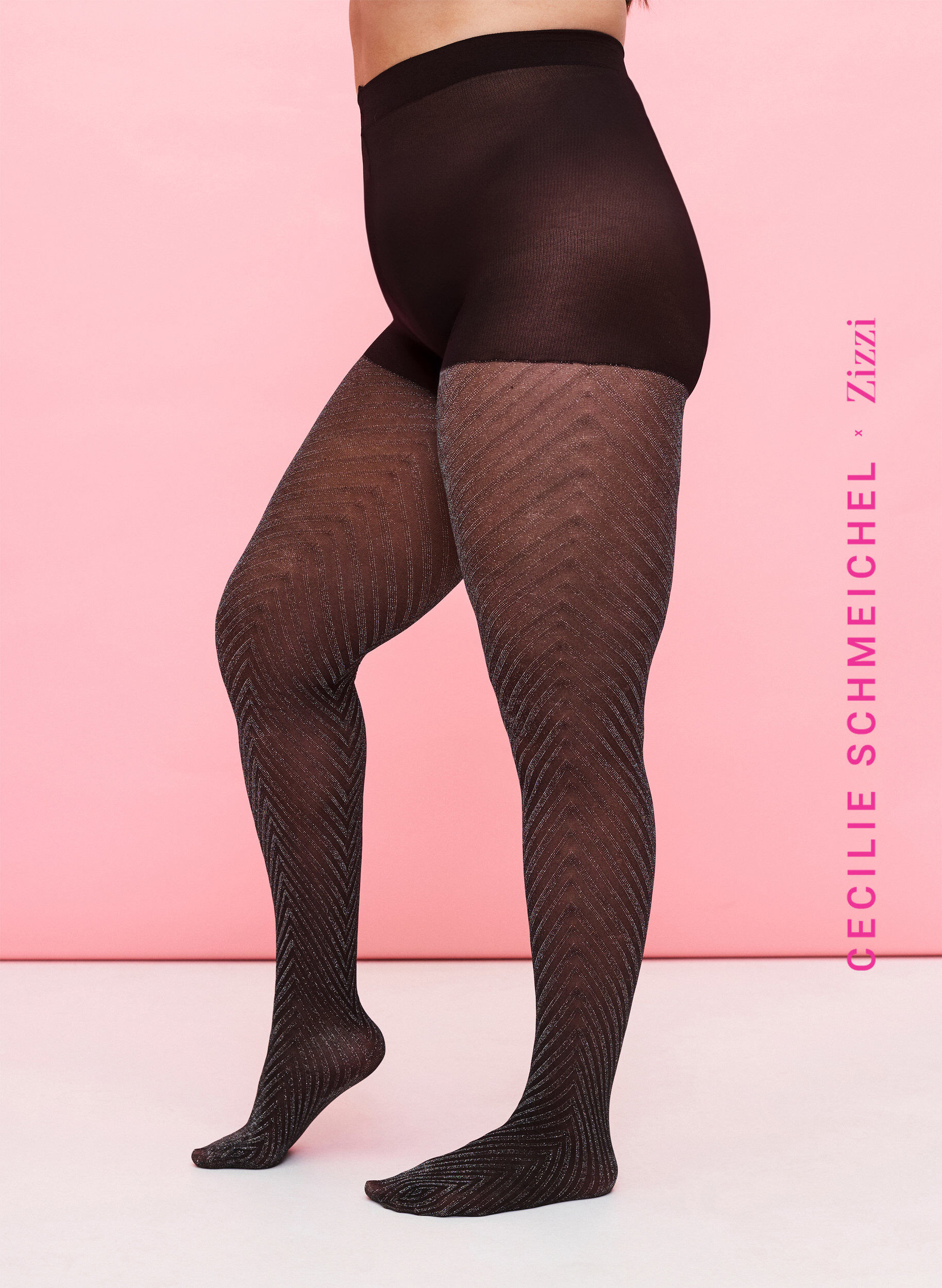 Zizzi Glitzer-Strumpfhose mit Streifenmuster, Black, Model image number 0