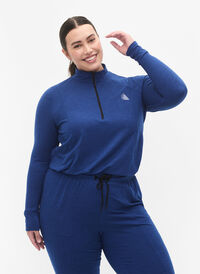 Trainingsshirt mit Reißverschluss, S. Blue / Black Mel., Model