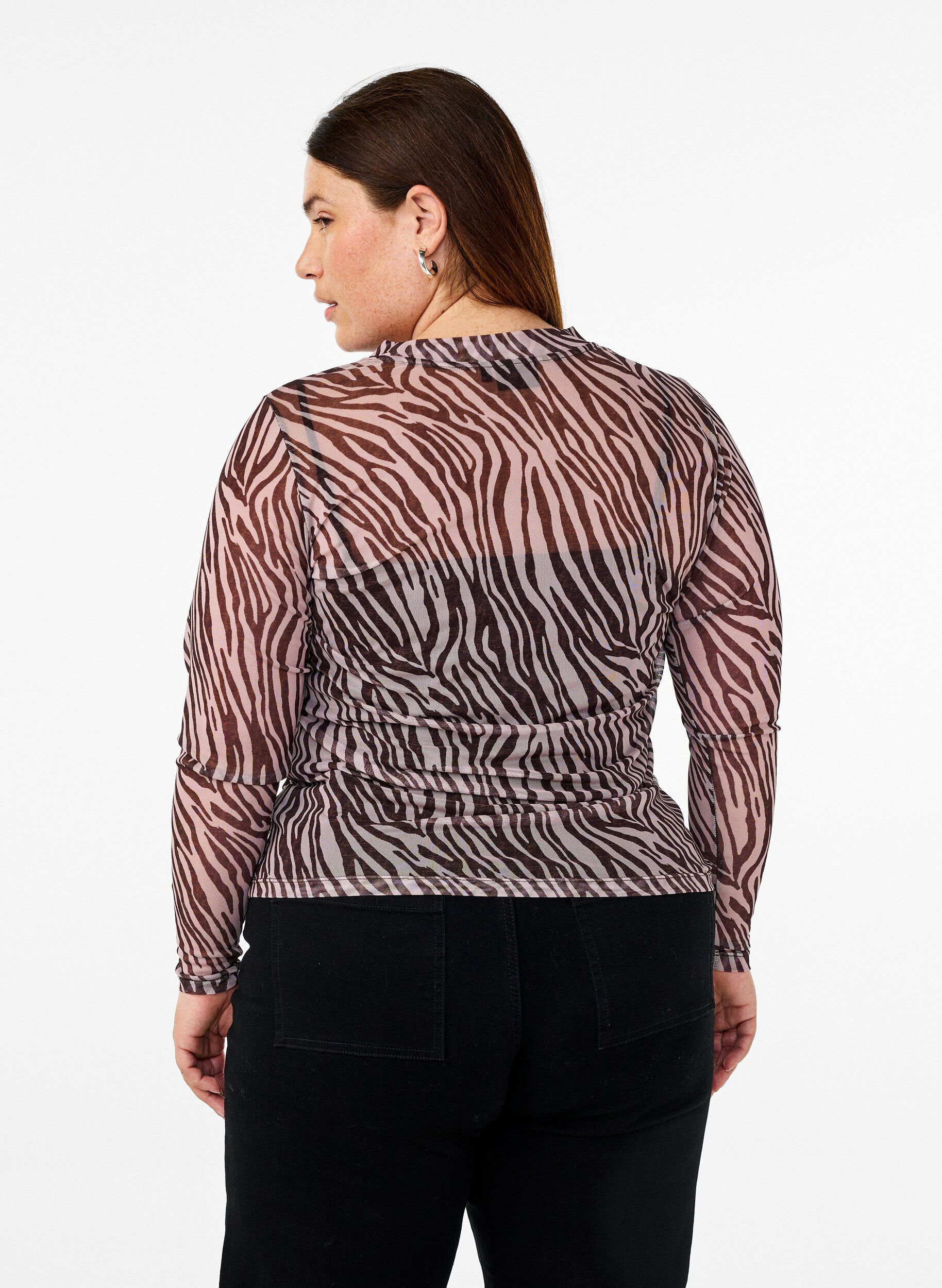 Zizzi Bluse aus Mesh mit Punkten, Schwarz, Model image number 2