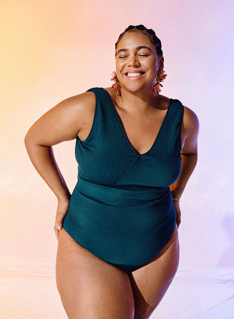 Badeanzug mit Krepp-Textur und Wickeleffekt, Dark Sea, Image image number 1