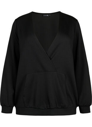 Sweatshirt mit V-Ausschnitt und Tasche, Black, Packshot image number 0
