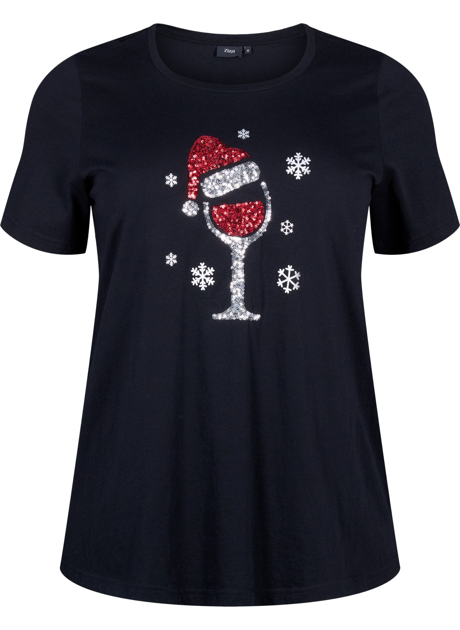 Zizzi Weihnachtliche T-Shirts aus 100% Baumwolle, Black w. Wine, Packshot image number 0