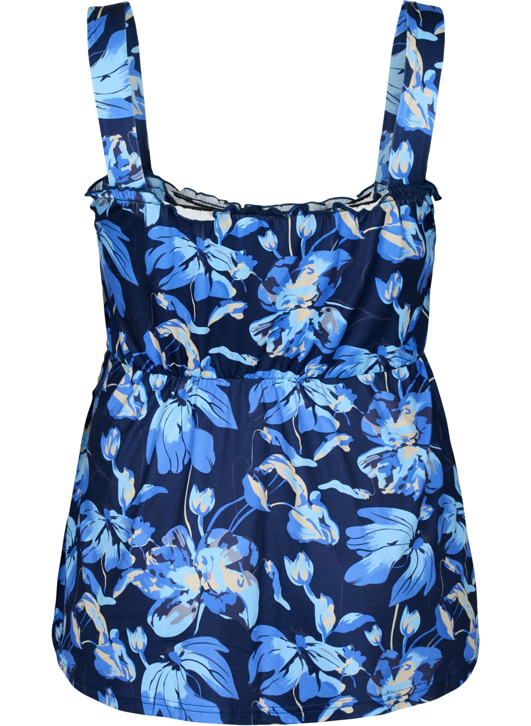 Zizzi Stilltop mit Smok, Blue Flower Print, Packshot image number 1