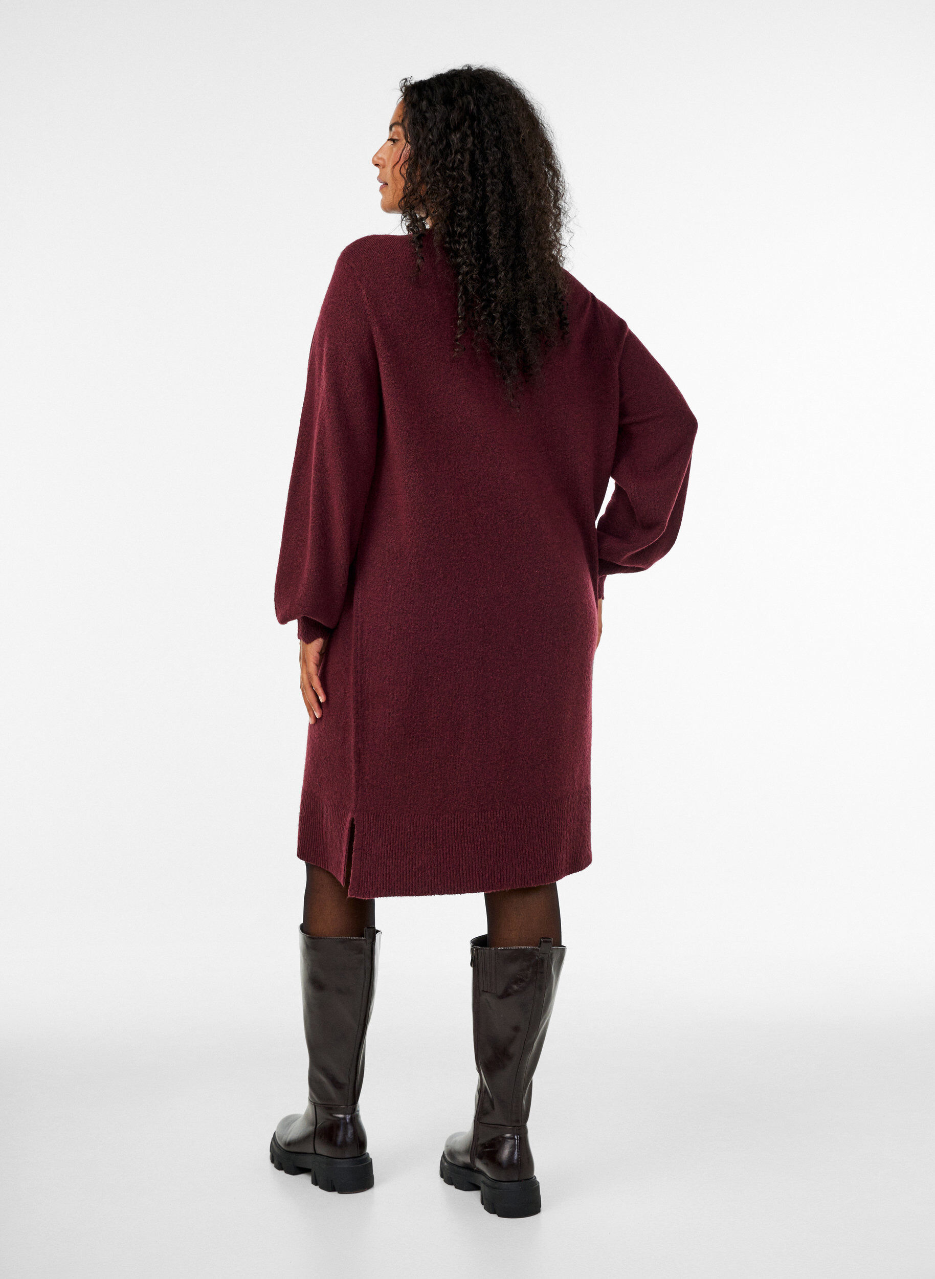 ZizziGestricktes Minikleid mit gewelltem Saum und Schlitzen, Rot, Model image number 2