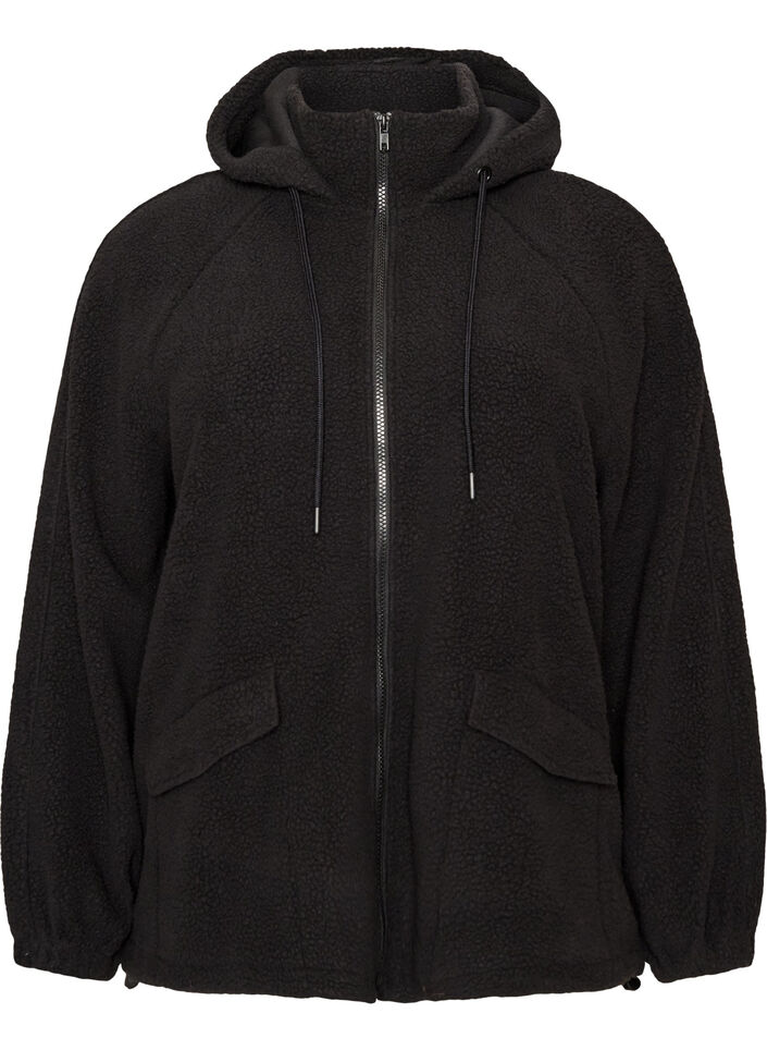 Teddyjacke mit Kapuze und Rei&szlig;verschluss, Schwarz, Packshot image number 0