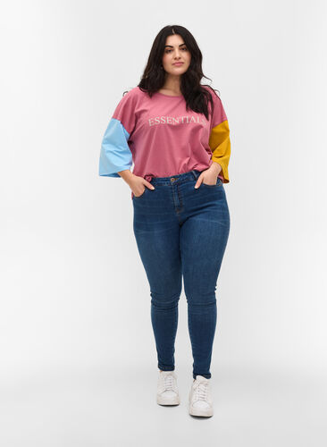 Colourblock T-Shirt mit 2/4-Ärmeln, Pink Blocking, Model image number 1