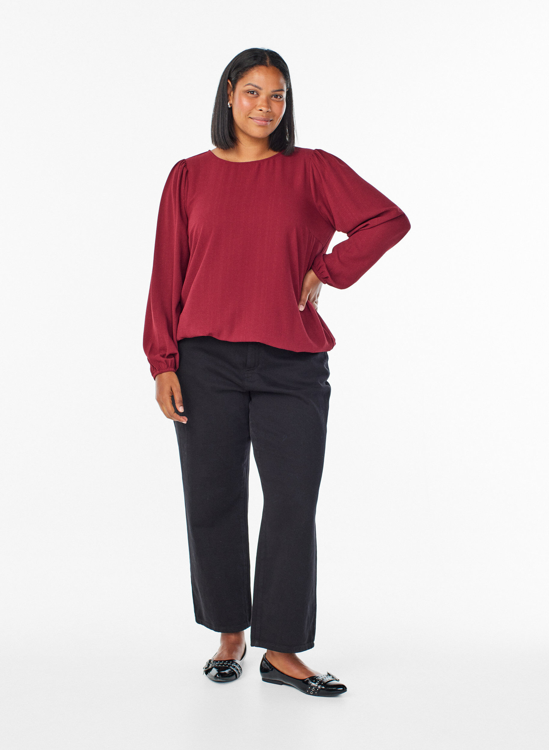 ZizziBluse mit Glitzer, Dunkles Bordeaux, Model image number 1