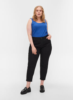 Cropped Mille Jeans mit Mom-Fit, Black, Model image number 0