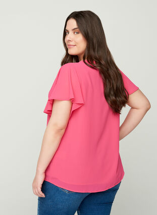 Bluse mit kurzen Ärmeln, Fandango Pink, Model image number 1