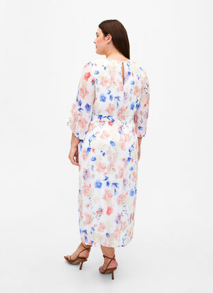 Blumen-Plissee-Kleid mit Kordelzug, White/Blue Floral, Model image number 1