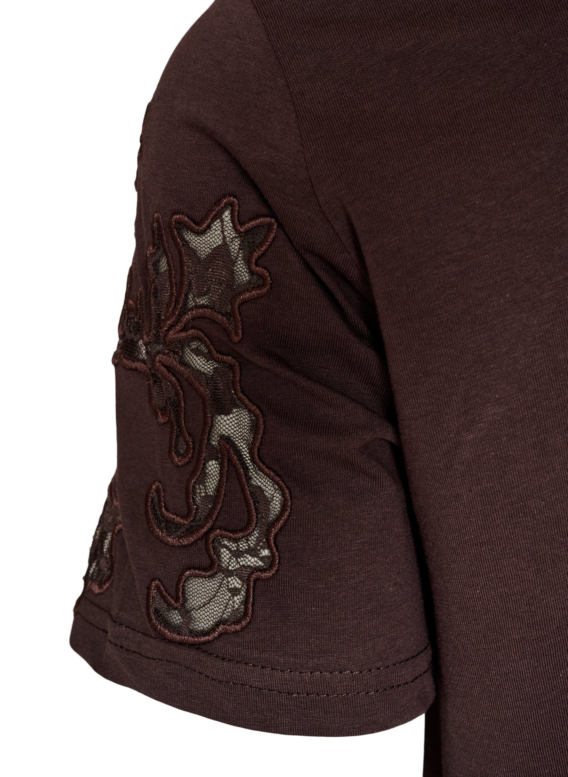 ZizziT-Shirt aus Baumwolle mit Spitzenapplikationen, Braun, Packshot image number 3