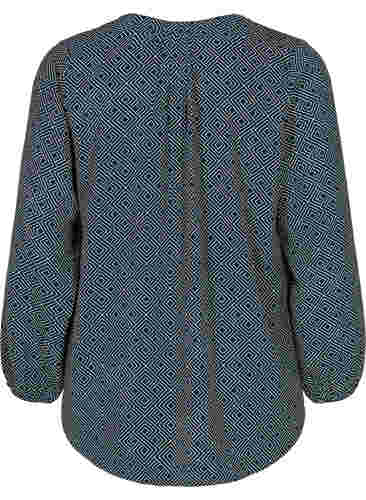 Langarm Bluse mit Print und V-Ausschnitt, Blue Graphic, Packshot image number 1