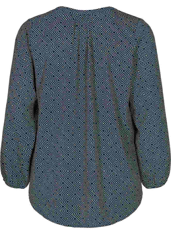 Langarm Bluse mit Print und V-Ausschnitt, Blue Graphic, Packshot image number 1